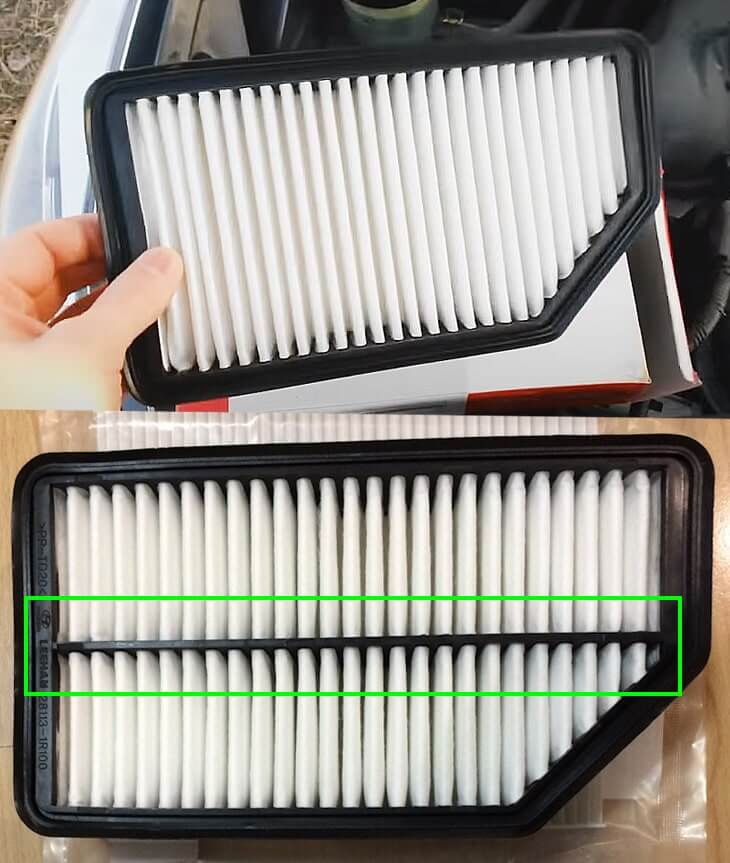 Настоящий и поддельный воздушный фильтр Hyundai Solaris