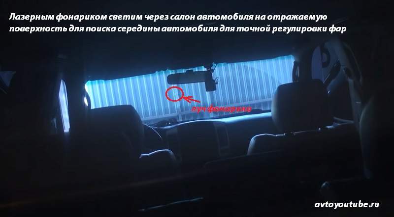 Найдите центр автомобиля с помощью лазерного фонарика, чтобы точно выровнять фары автомобиля